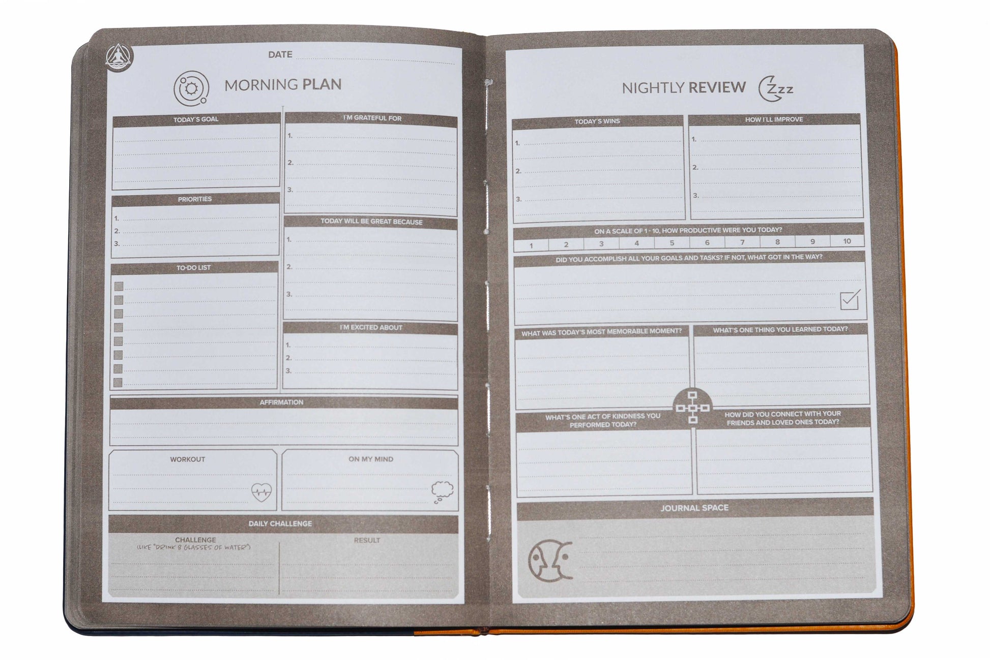 Best Undated Daily Planner Calendar & Gratitude Journal to Enhance Your Productivity + Time + Happiness + Mental Health | Accomplish All Your Goals in 2019! | Deluxe Faux Leather Notebook Agenda & Personal Organizer | A5 Sized (8.5" L x 6.1" W x 1.3" H) | Transcending Waves Planner