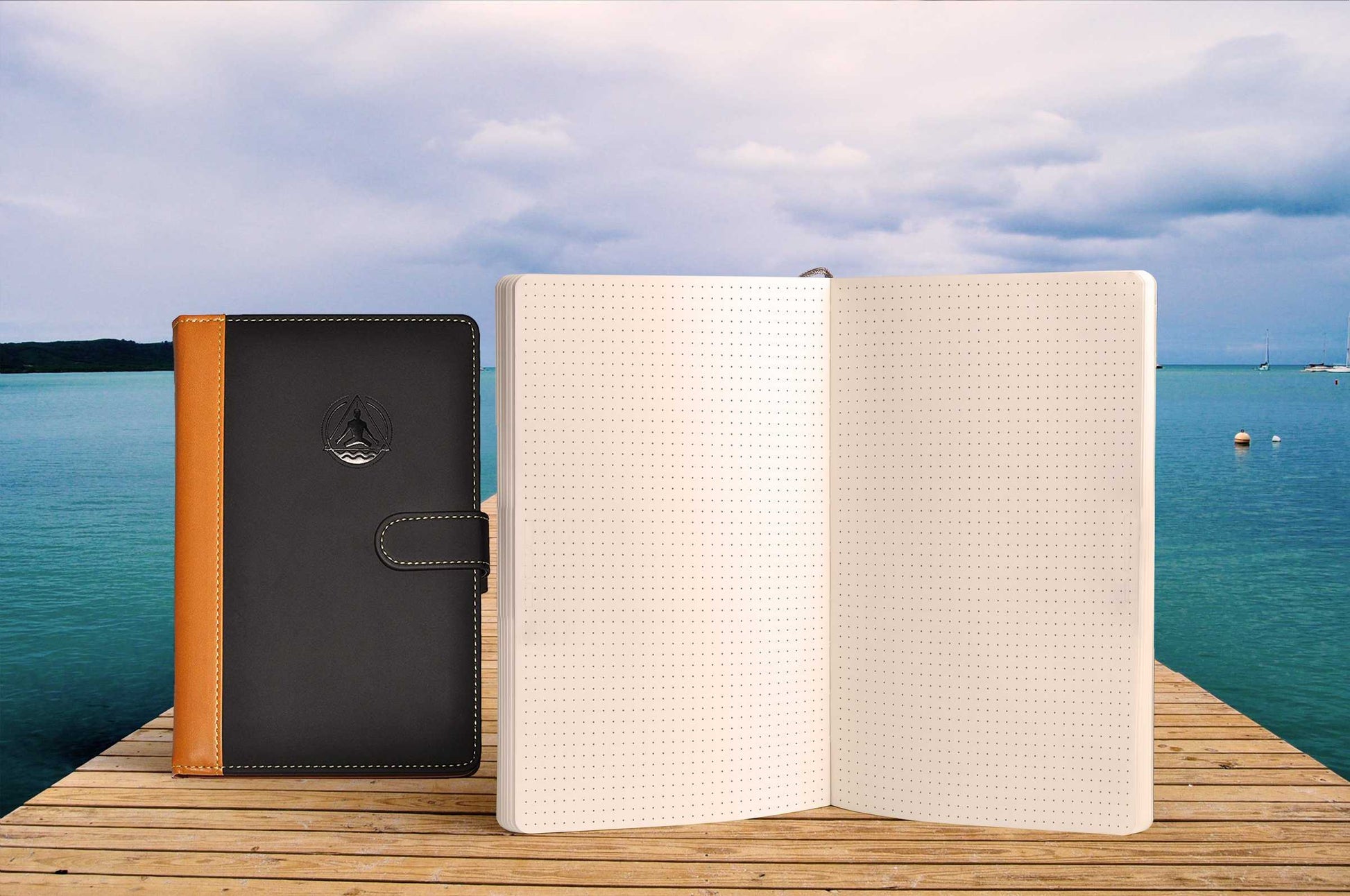 Best Lay-flat 180° Notebook Journal With Dotted Grid & Lined Ruled Pages | Perfect Diary Agenda For Writing, Drawing & Taking Notes | Deluxe Faux Leather Personal Organizer | A5 Sized (8.5" L x 6.1" W x 1.3" H) | Transcending Waves Planner