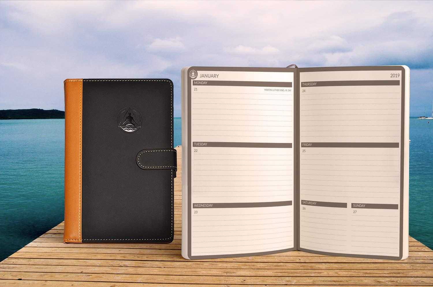 January 2019 - December 2019 Dated Planner Daily, Weekly, Monthly and Yearly | Best Academic Calendar Notebook Journal | Deluxe Faux Leather Personal Organizer | A5 Sized (8.5" L x 6.1" W x 1.3" H) | Transcending Waves Planner