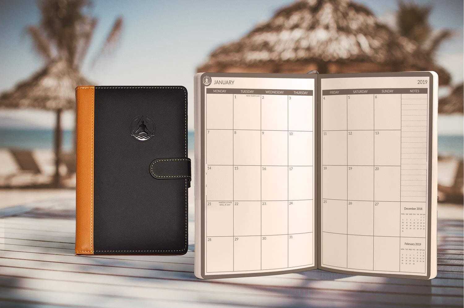 January 2019 - December 2019 Dated Planner Daily, Weekly, Monthly and Yearly | Best Academic Calendar Notebook Journal | Deluxe Faux Leather Personal Organizer | A5 Sized (8.5" L x 6.1" W x 1.3" H) | Transcending Waves Planner