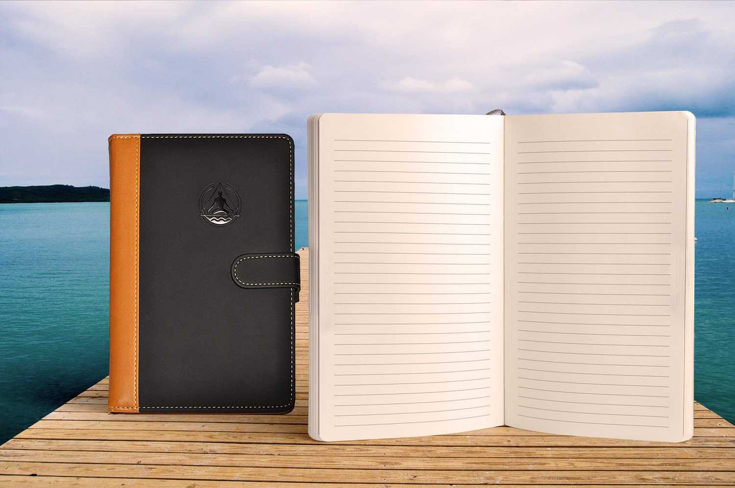 Best Lay-flat 180° Notebook Journal With Dotted Grid & Lined Ruled Pages | Perfect Diary Agenda For Writing, Drawing & Taking Notes | Deluxe Faux Leather Personal Organizer | A5 Sized (8.5" L x 6.1" W x 1.3" H) | Transcending Waves Planner